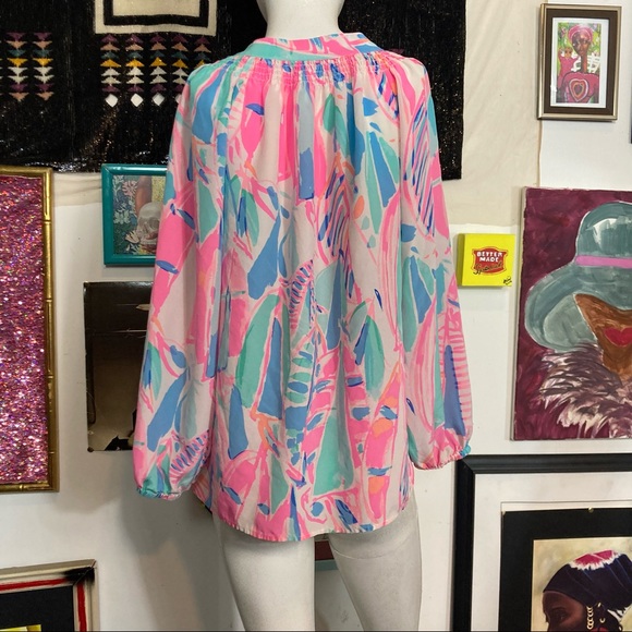 Lily Pulitzer Watercolor Print Silk Blouse - Picture 2 of 7